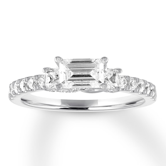 Previously Owned Three-Stone Emerald-cut Diamond Ring 1-1/4 ct tw 14K White Gold