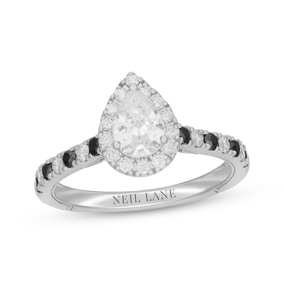 Previously Owned Neil Lane Pear-Shaped White Diamond & Black Diamond Engagement Ring 1 ct tw 14K White Gold