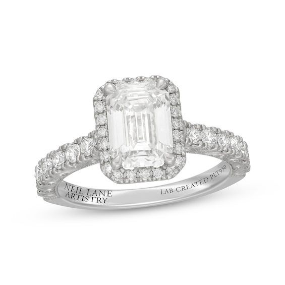 Previously Owned Neil Lane Artistry Heritage Emerald-Cut Lab-Grown Diamond Halo Engagement Ring 2-3/4 ct tw Platinum