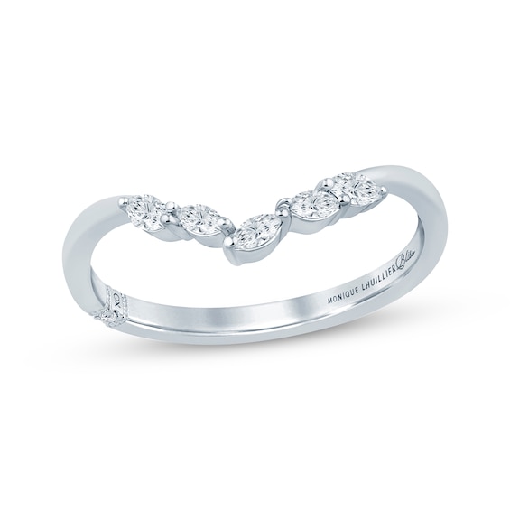 Previously Owned Monique Lhuillier Bliss Marquise-Cut Lab-Grown Diamond Contour Wedding Band 1/6 ct tw 18K White Gold