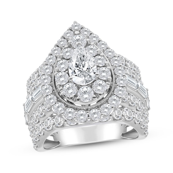 Previously Owned Lab-Grown Diamonds Pear-Shaped Double Halo Engagement Ring 5 ct tw 14K White Gold