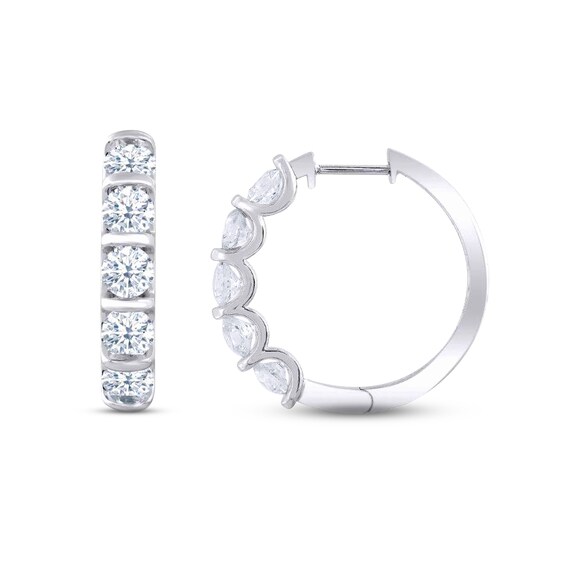 Previously Owned KAY Lab-Grown Diamonds Hoop Earrings 1 ct tw Round-cut 14K White Gold