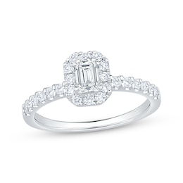 Previously Owned Emerald-Cut Diamond Halo Engagement Ring 3/4 ct tw 14K White Gold