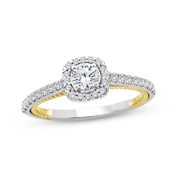 Previously Owned Threads of Love Round-Cut Diamond Halo Engagement Ring 5/8 ct tw 14K Two-Tone Gold