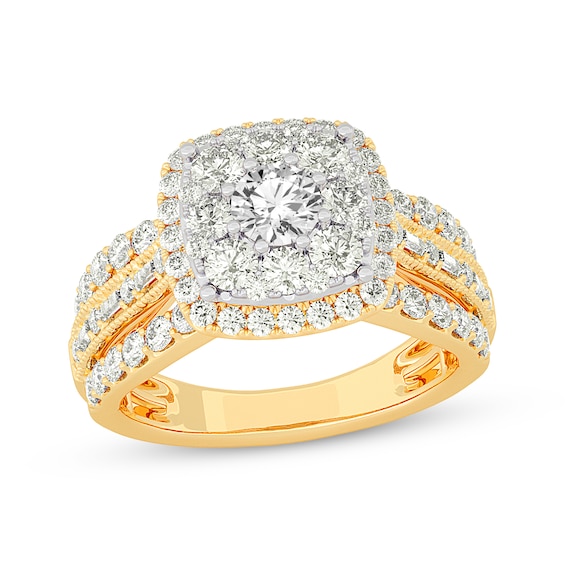 Previously Owned Multi-Diamond Center Cushion Frame Engagement Ring 2 ct tw 10K Yellow Gold
