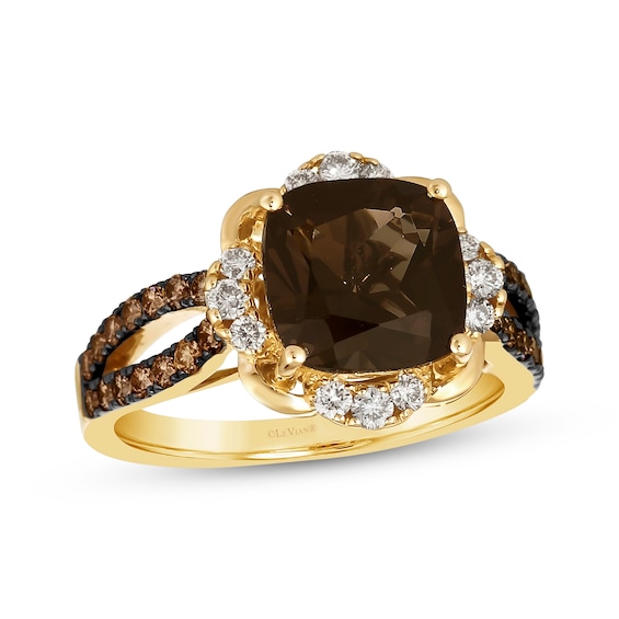 Previously Owned Le Vian Cushion-Cut Chocolate Quartz Ring 3/4 ct tw Diamonds 14K Honey Gold