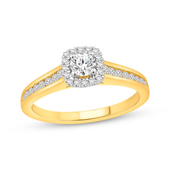 Previously Owned Lab-Grown Diamonds Round-Cut Halo Engagement Ring 1/2 ct tw 14K Two-Tone Gold