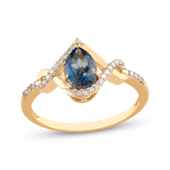 Previously Owned Pear-Shaped London Blue Topaz & Diamond Ring 1/10 ct tw 10K Yellow Gold