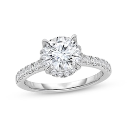 Previously Owned Round-Cut Lab-Grown Diamond Halo Engagement Ring 2 ct tw 14K White Gold