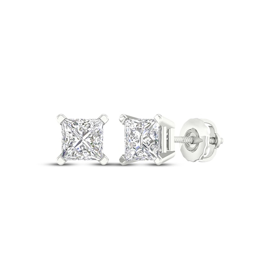 Previously Owned KAY Lab-Grown Diamonds Princess-Cut Solitaire Stud Earrings 1-1/2 ct tw 14K White Gold (F/SI2)