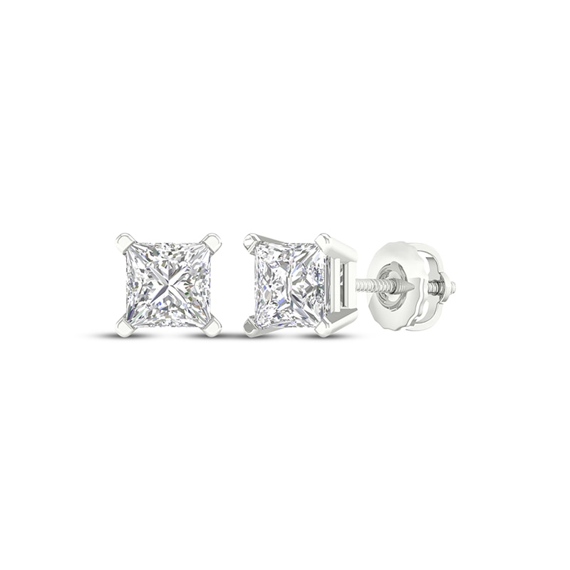 Main Image 1 of Previously Owned KAY Lab-Grown Diamonds Princess-Cut Solitaire Stud Earrings 1-1/2 ct tw 14K White Gold (F/SI2)