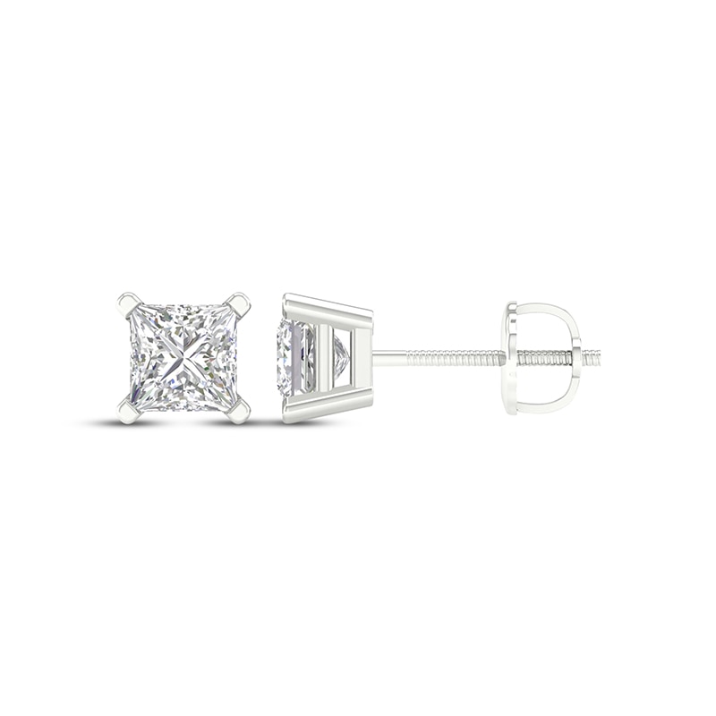 Main Image 3 of Previously Owned KAY Lab-Grown Diamonds Princess-Cut Solitaire Stud Earrings 1-1/2 ct tw 14K White Gold (F/SI2)