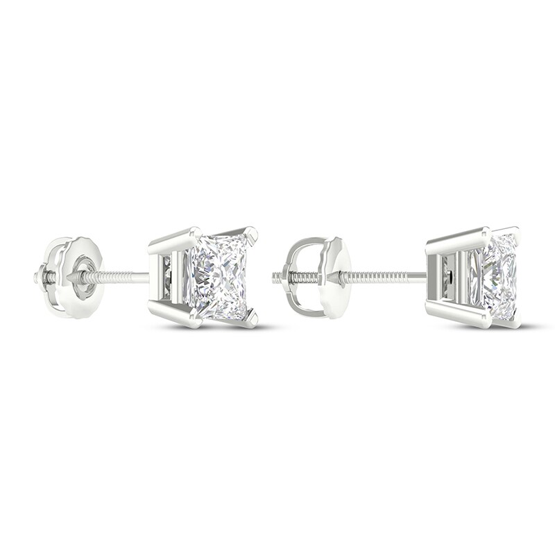Main Image 4 of Previously Owned KAY Lab-Grown Diamonds Princess-Cut Solitaire Stud Earrings 1-1/2 ct tw 14K White Gold (F/SI2)
