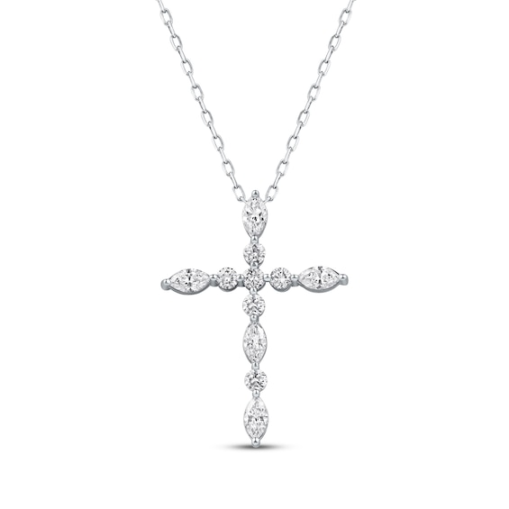Previously Owned KAY Lab-Grown Diamonds Marquise & Round-Cut Cross Necklace 3/4 ct tw 10K White Gold 18"
