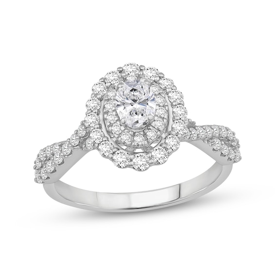 Previously Owned Lab-Grown Diamonds Oval-Cut Double Halo Engagement Ring 1 ct tw 14K White Gold