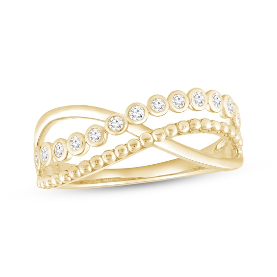 Previously Owned Diamond Beaded Crossover Ring 1/6 ct tw 10K Yellow Gold