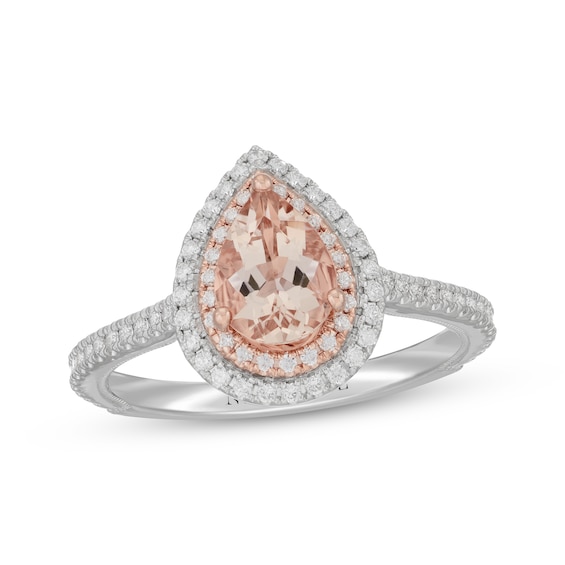 Previously Owned Neil Lane Pear-Shaped Morganite & Diamond Halo Engagement Ring 3/8 ct tw 14K Two-Tone Gold