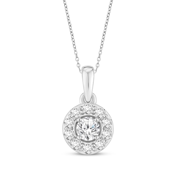 Previously Owned Diamond Halo Necklace 1/2 ct tw 10K White Gold 18"