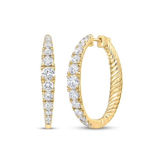 Previously Owned Lab-Grown Diamond Graduated Inside-Out Hoop Earrings 2 ct tw 10K Yellow Gold