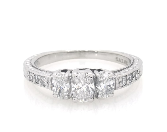 Previously Owned Oval-Cut Three-Stone Diamond Engagement Ring 1-1/8 ct tw 14K White Gold Size 9.25
