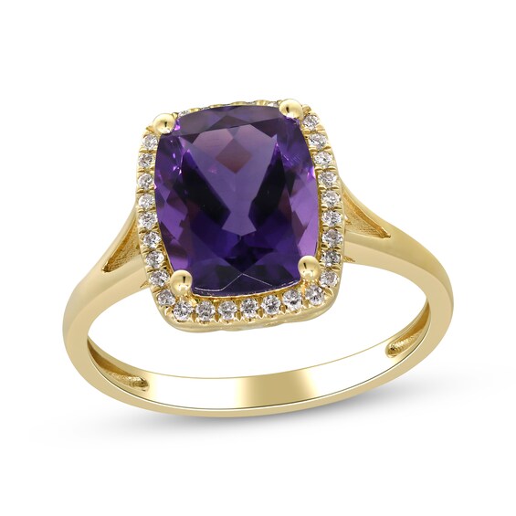 Previously Owned Cushion-Cut Amethyst & Diamond Ring 1/8 ct tw 10K Yellow Gold