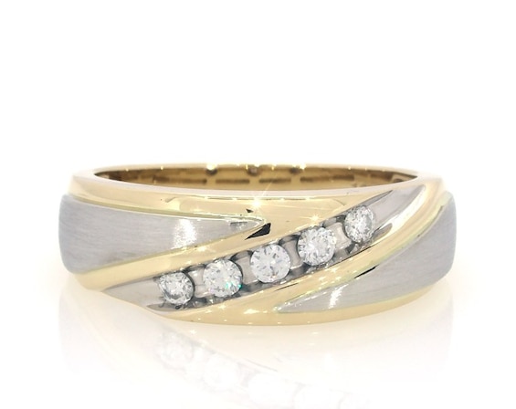 Previously Owned Men’s Diamond Wedding Band 1/4 ct tw 14K Two-Tone Gold