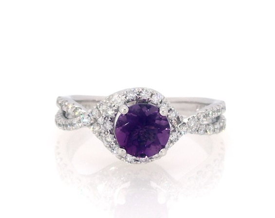 Previously Owned Amethyst Engagement Ring 3/8 ct tw Diamonds 14K White Gold