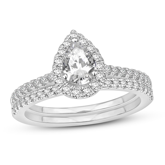 Previously Owned Diamond Bridal Set 7/8 ct tw Pear & Round 14K White Gold