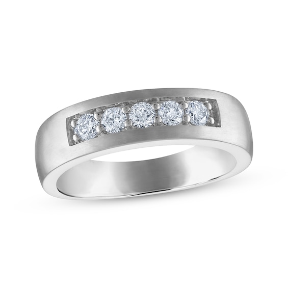 Previously Owned Men's Certified Diamond Five-Stone Wedding Band 1/2 ct tw Platinum