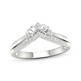 Previously Owned Baguette & Round-Cut Diamond Chevron Ring 1/4 ct tw 14K White Gold