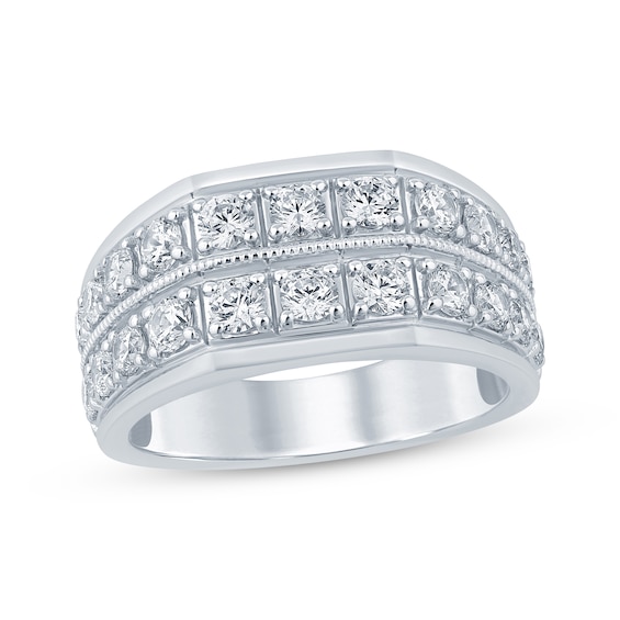 Previously Owned Men's Diamond Two-Row Angled Wedding Band 2 ct tw 10K White Gold