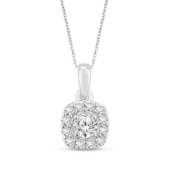 Previously Owned Diamond Cushion-Shaped Halo Necklace 1/2 ct tw 10K White Gold 18"