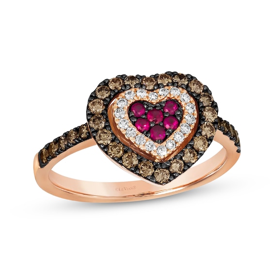 Previously Owned Godiva x Le Vian Ruby Heart Ring 5/8 ct tw Diamonds 14K Strawberry Gold