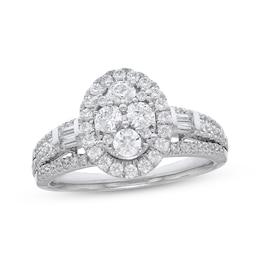 Previously Owned Multi-Diamond Oval Frame Engagement Ring 1 ct tw 14K White Gold