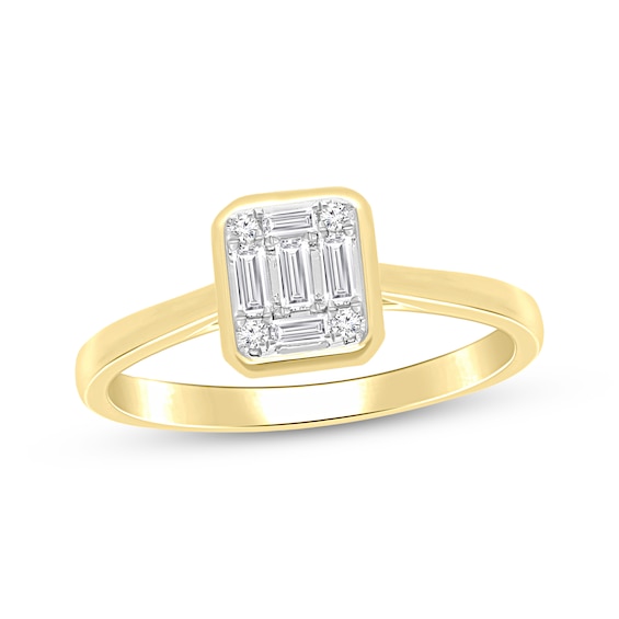 Previously Owned Baguette & Round-Cut Multi-Diamond Bezel-Look Promise Ring 1/5 ct tw 10K Yellow Gold