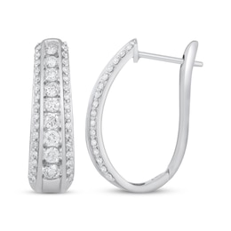 Previously Owned Diamond Three-Row Tapered Hoop Earrings 1 ct tw 10K White Gold