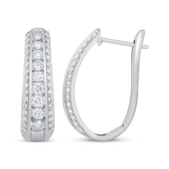 Previously Owned Diamond Three-Row Tapered Hoop Earrings 1 ct tw 10K White Gold