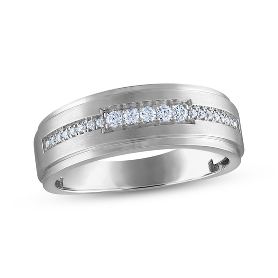 Previously Owned Men's Diamond Five-Stone Wedding Band 1/5 ct tw 10K White Gold