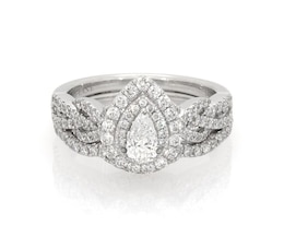 Previously Owned Neil Lane Pear-Shaped Diamond Double Halo Braided Bridal Set 7/8 ct tw 14K White Gold Size 6.5