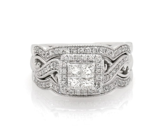 Previously Owned Princess-Cut Quad Diamond Bridal Set 7/8 ct tw 14K White Gold Size 8.25