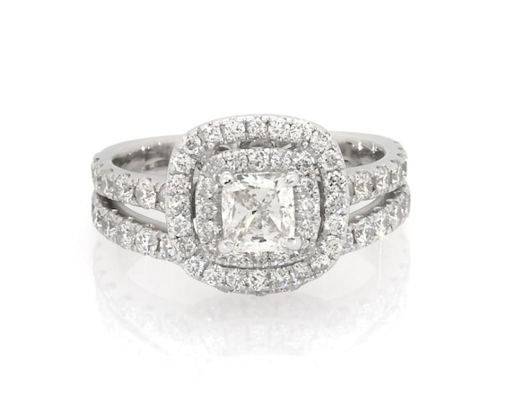 Previously Owned Neil Lane Cushion-Cut Diamond Double Halo Bridal Set 1-1/2 ct tw 14K White Gold Size 5.5