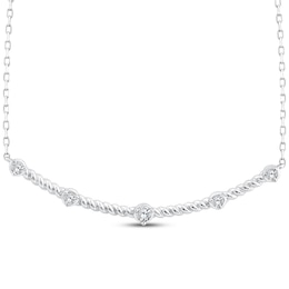 Previously Owned Threads of Love Diamond Station Smile Necklace 1/6 ct tw 10K White Gold 19.75"