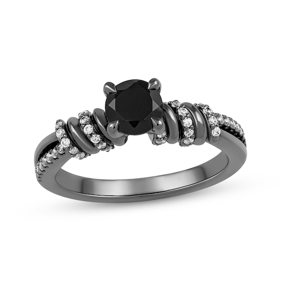 Previously Owned Ink & Ice Round-Cut Black & White Diamond Twist Engagement Ring 1-3/4 ct tw Black Rhodium-Plated 14K White Gold