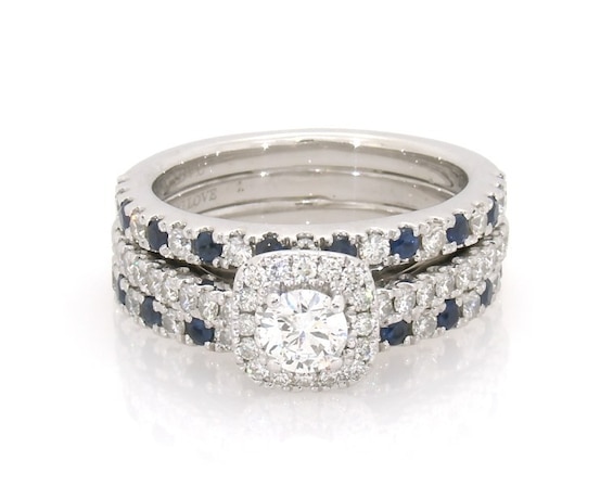 Previously Owned Vera Wang LOVE Round-Cut Diamond Halo Bridal Set 7/8 ct tw 14K White Gold Size 5.5