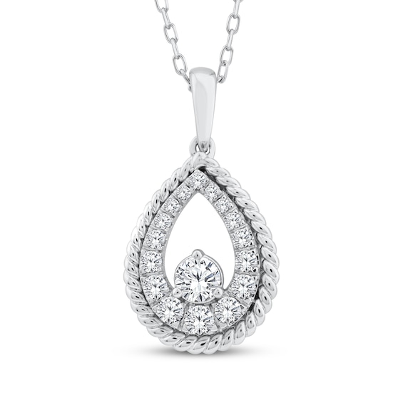 Previously Owned Threads of Love Diamond Teardrop Necklace 1/2 ct tw 10K White Gold 18"