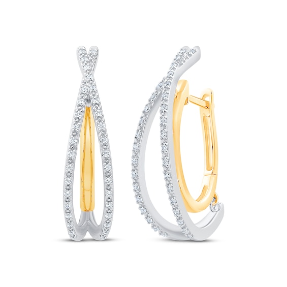 Previously Owned Unstoppable Love Diamond Crossover Double Hoop Earrings 1/4 ct tw 10K Two-Tone Gold