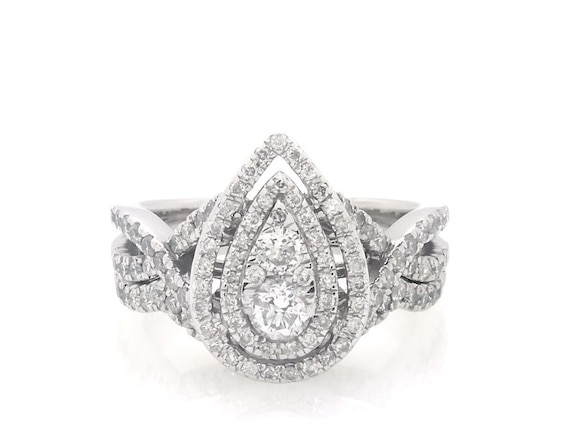 Previously Owned Round-Cut Multi-Diamond Double Halo Bridal Set 1 ct tw 14K White Gold Size 5