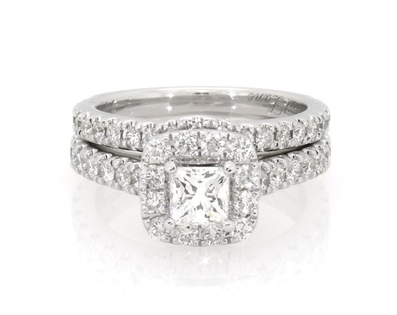 Previously Owned Neil Lane Princess-Cut Diamond Halo Bridal Set 1 ct tw 14K White Gold Size 3.75