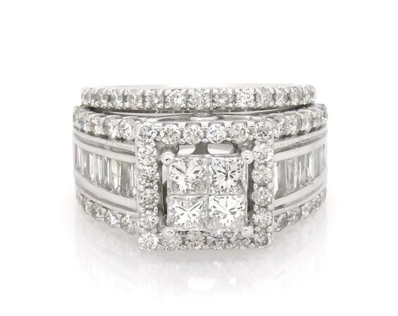 Previously Owned Princess-Cut Quad Diamond Halo Bridal Set 2-1/5 ct tw 14K White Gold Size 4.75