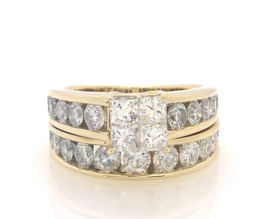 Previously Owned Princess-Cut Quad Diamond Bridal Set 3 ct tw 14K Yellow Gold Size 6.5